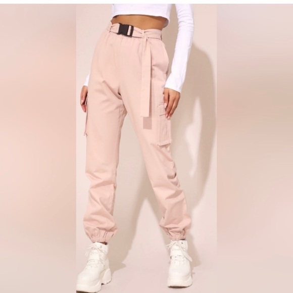 Pretty Little Thing Pink Utility Belted Cargo Joggers 12 - Picture 4 of 8